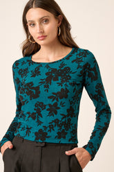 Mittoshop Floral Print Long Sleeve Knit Top - Elegant and Versatile